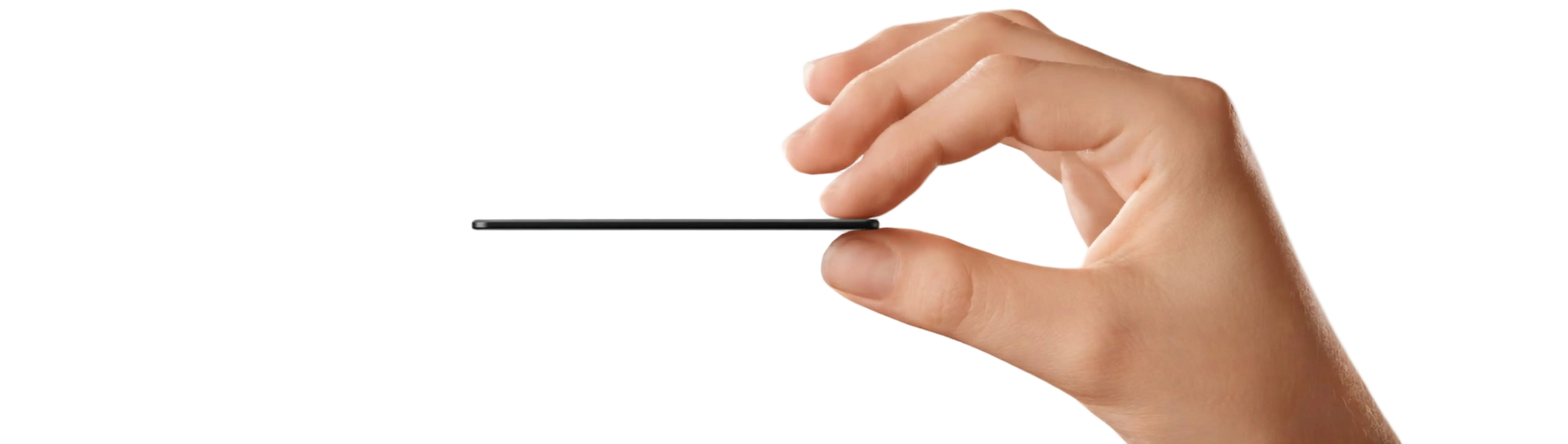 Person holding tracking card showing how thin it is